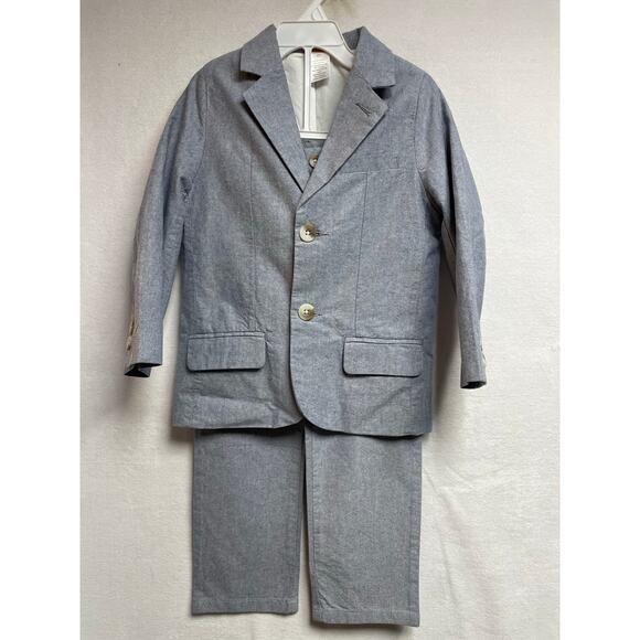 Gymboree 3 piece Jacket pants button down white shirt 100% cotton blue